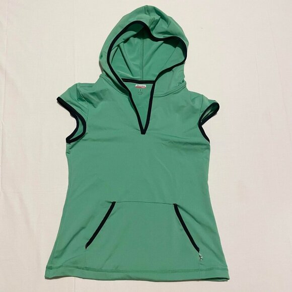 Danskin Now Womens Size Small Green Pullover Short Cap Sleeve Vneck Hoodie - Picture 1 of 16